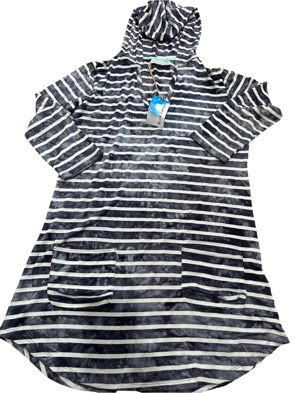 Caribbean Black and White Striped Hooded Swim Coverup